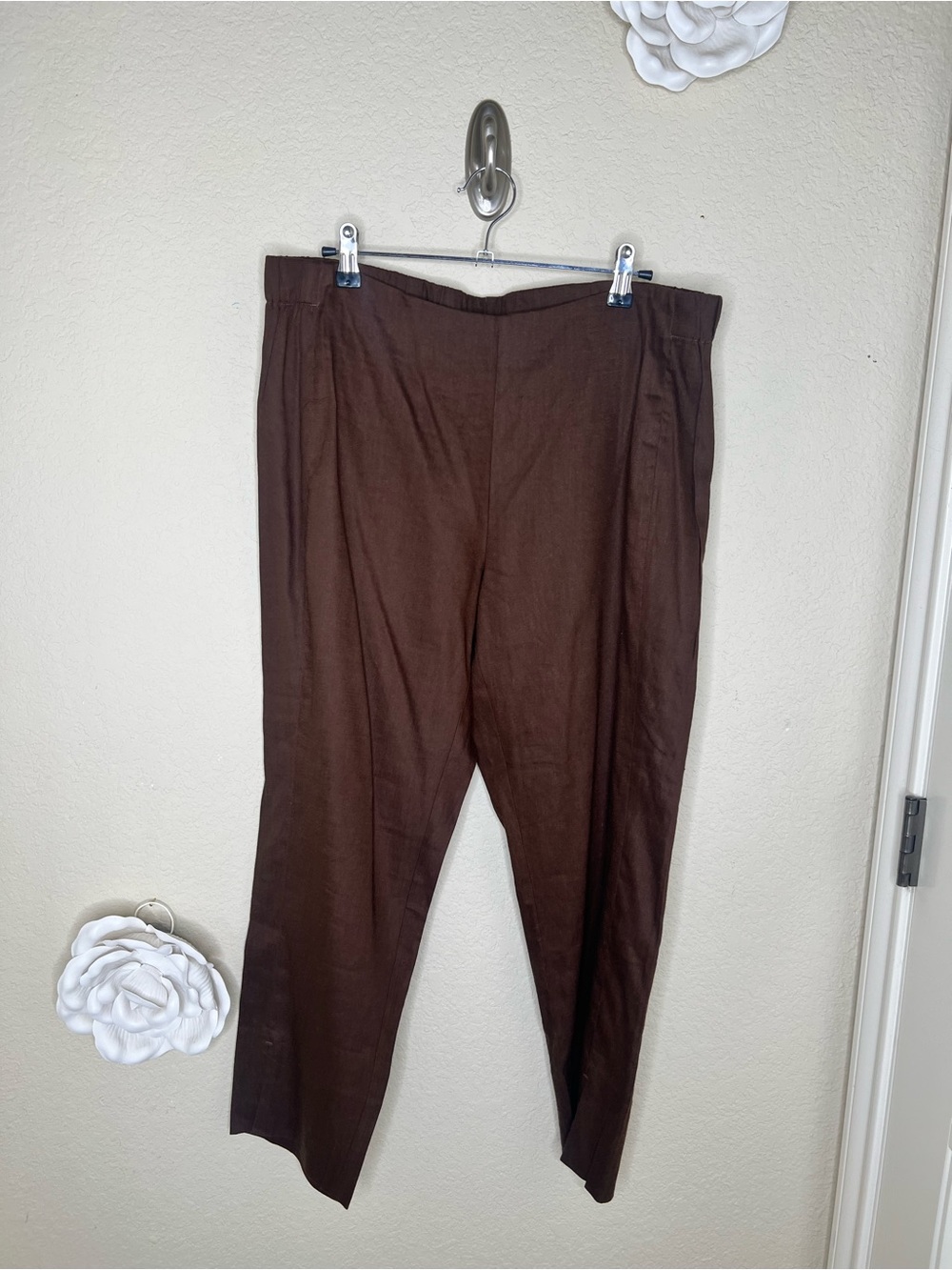 NTM: J.Jill Linen Stretch Chocolate Brown Front Slit Ankle Pants M